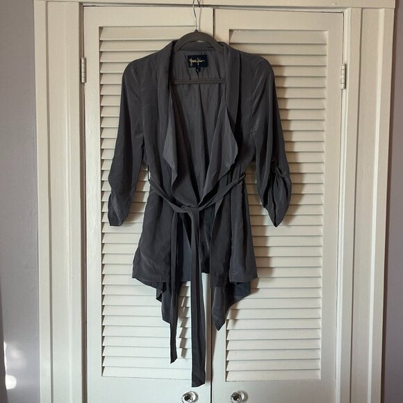 Yumi Kim Claudia Silk Kimono Draped Jacket 8 large grey F1960 - Picture 1 of 10